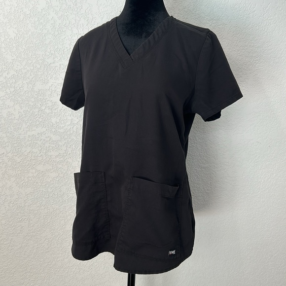 Greys Anatomy Black Scrub by Barco Size Small 2 pockets plus a pen pocket vneck - Picture 2 of 16